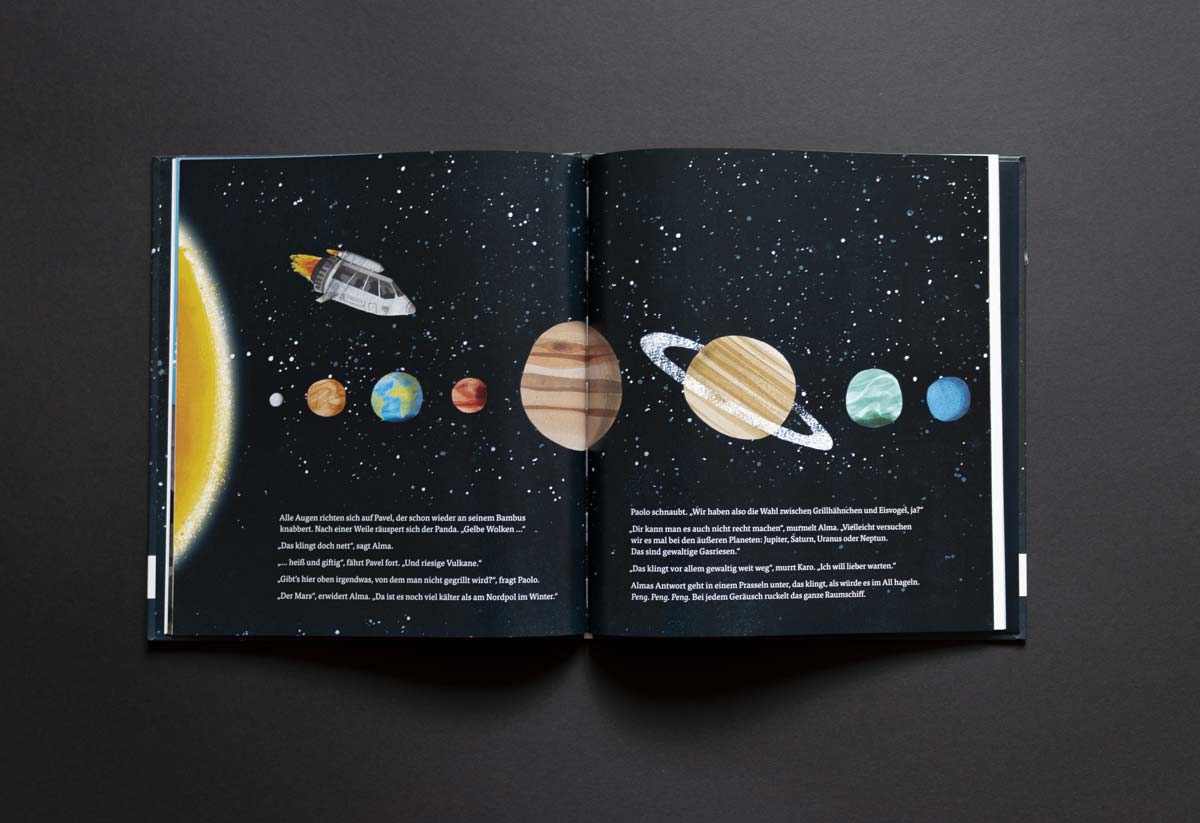 Innenseite des Buches die Bummelbande im Weltall zeigt das Sonnensystem